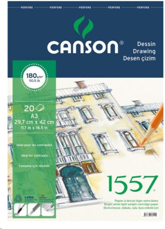Canson 1557 Resim Ve Çizim Blok 180Gr A4 20Yp Üstten Spiralli Resim Defteri - Seçenekler: a4, a3, a5