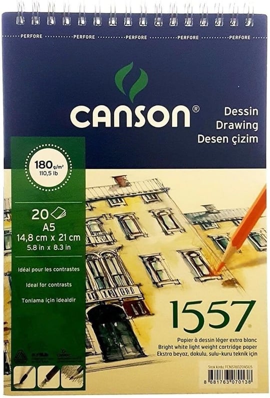 Canson 1557 Resim Ve Çizim Blok 180Gr A4 20Yp Üstten Spiralli Resim Defteri - Seçenekler: a4, a3, a5