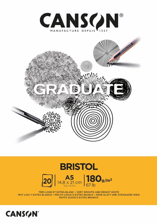CANSON Graduate - C400110382 Bristol Block, DIN A5, 20 yaprak, 180 g/m² - Seçenekler: DIN A5, DIN A4