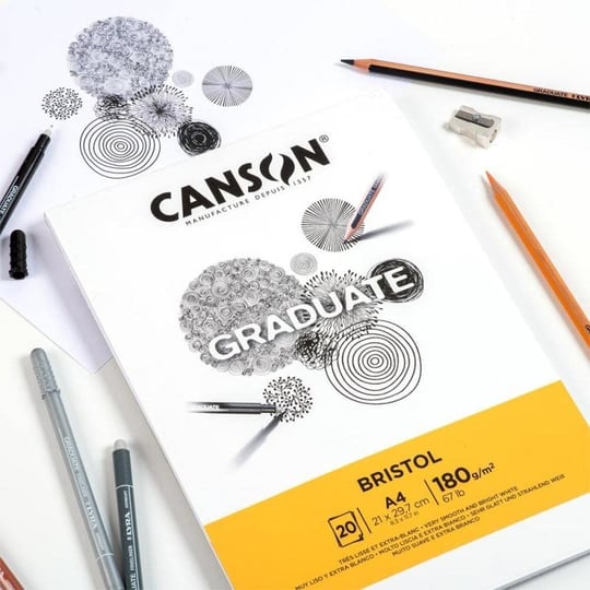 CANSON Graduate - C400110382 Bristol Block, DIN A5, 20 yaprak, 180 g/m² - Seçenekler: DIN A5, DIN A4