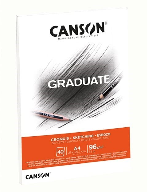 CANSON Graduate Light Grain 96 gsm A4 Eskiz Kağıt Pedi, Yapıştırılmış Kısa Taraf, 40 Doğal Beyaz Levha, Profesyonel Sanatçılar ve Öğrenciler için İdeal - Seçenekler: A4, A5