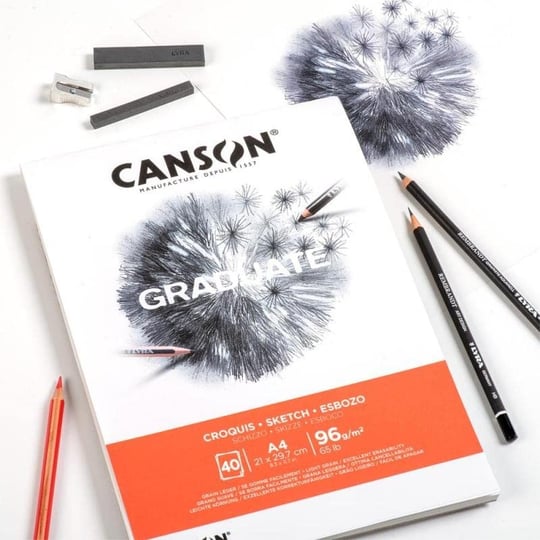 CANSON Graduate Light Grain 96 gsm A4 Eskiz Kağıt Pedi, Yapıştırılmış Kısa Taraf, 40 Doğal Beyaz Levha, Profesyonel Sanatçılar ve Öğrenciler için İdeal - Seçenekler: A4, A5
