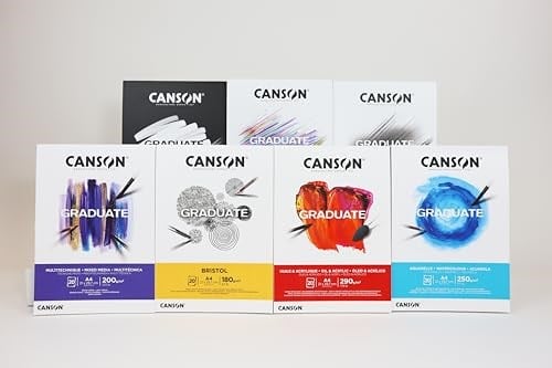 CANSON Mezun Suluboya 250 gsm A5 Kağıt, Soğuk Preslenmiş, Tampon Yapıştırılmış Kısa Taraf, 20 Doğal Beyaz Çarşaf, Öğrenci Sanatçılar için İdeal - Seçenekler: A3, A4, A5