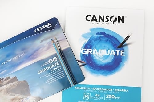 CANSON Mezun Suluboya 250 gsm A5 Kağıt, Soğuk Preslenmiş, Tampon Yapıştırılmış Kısa Taraf, 20 Doğal Beyaz Çarşaf, Öğrenci Sanatçılar için İdeal - Seçenekler: A3, A4, A5