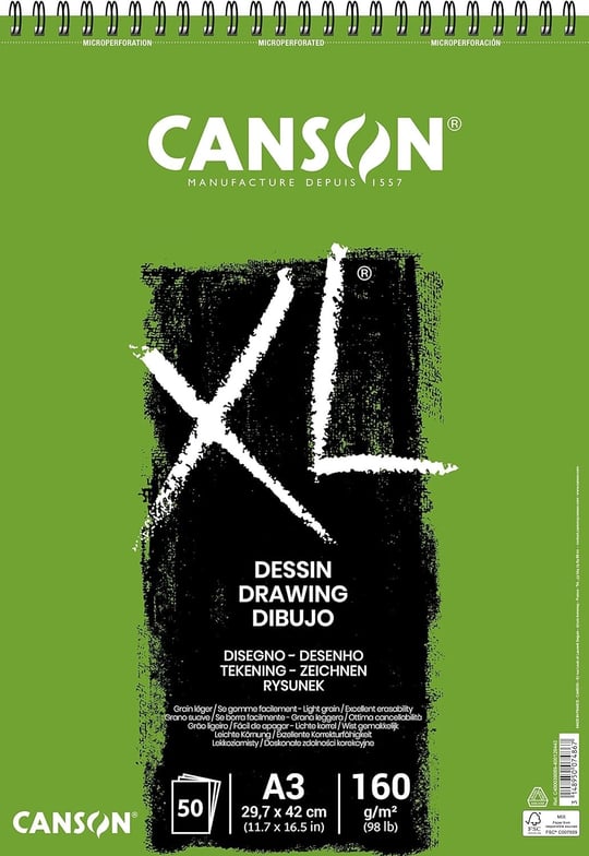 Canson Xl Draw Eskiz ve Resim Defteri, Spiralli, 50 Sayfa, A3, 160G - Seçenekler: 297 x 432 mm, 210 x 309 mm