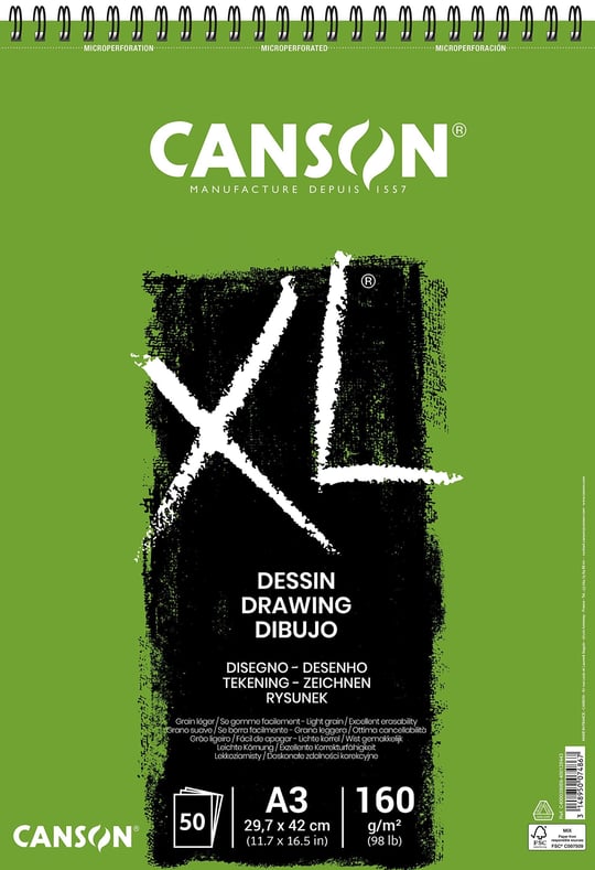 Canson Xl Draw Eskiz ve Resim Defteri, Spiralli, 50 Sayfa, A3, 160G - Seçenekler: 297 x 432 mm, 210 x 309 mm