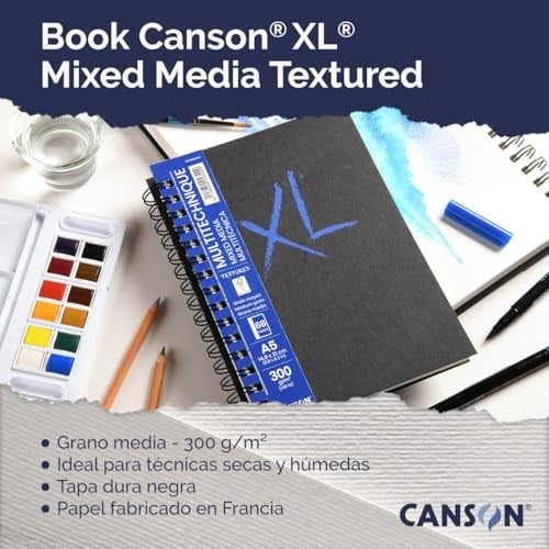 CANSON XL kağıt, dokulu, karışık medya, 300 g/m², A4, orta tanecikli, spiral blok, uzun sayfa, 34 beyaz yaprak, profesyonel sanatç - Seçenekler: A4, 300 g/m², 34 yaprak, A4, 160 g/m², 60 yaprak, A5...