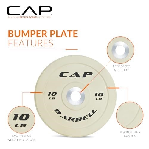 CAP Barbell Kauçuk Olimpiyat Tampon Plakası | Çoklu Seçenekler - Seçenekler: Beyaz En İyi 10 Pound Çifti, En İyi - Çift 4,5 kg...
