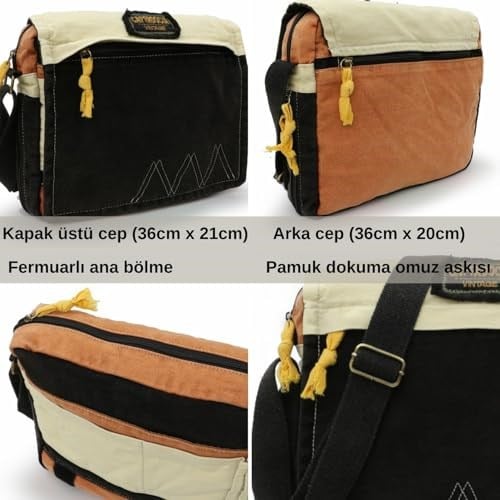 Cappadocia Vintage 4009 Ephesus Salaş Omuz Postacı 14 inch inç inch Laptop Okul Seyahat Günlük Vintage Pamuk Çanta