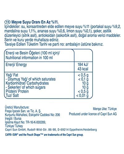 Capri-Sun Safari (Portakallı, Ananaslı, Mandalinalı) (200 ml x 20 Adet)