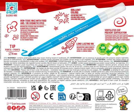 Carioca Jumbo Süper Yıkanabilir Keçeli Boya Kalemi 12Li