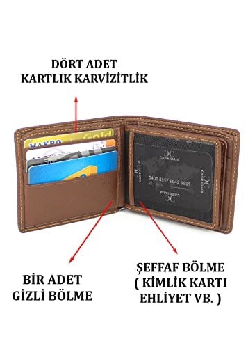 Case Club Hakiki Deri Erkek Cüzdan Kartlık Kartvizitlik ve Kimlik Bölmeli Taba
