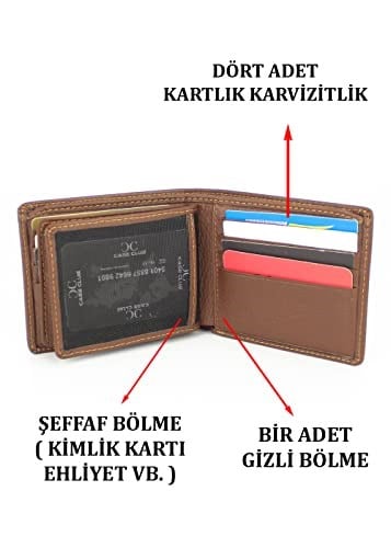 Case Club Hakiki Deri Erkek Cüzdan Kartlık Kartvizitlik ve Kimlik Bölmeli Taba