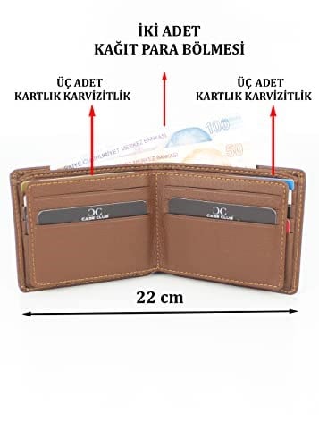 Case Club Hakiki Deri Erkek Cüzdan Kartlık Kartvizitlik ve Kimlik Bölmeli Taba