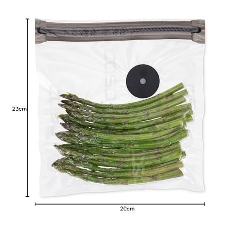 CASO Vacu Fermuarlı Torbalar 20 x 23 cm, 20 Torba, SousVide Uygun, BPA İçermez, 150 µm Çok Güçlü, Yırtılmaya Dayanıklı, Tekrar Kullanılabilir, Fermuarlı Caso (El) Vakuml - Seçenekler: 20x23cm, 26x23cm
