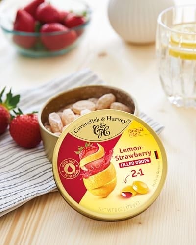 Cavendish & Harvey Double Fruit Drops Çilek Dolgulu Limon: Sıvı çilek dolgulu limon damlaları (1 x 175g)
