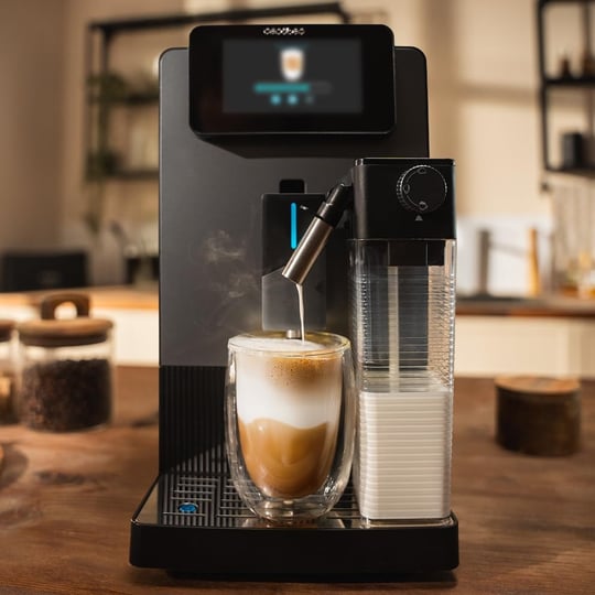 Cecotec Cremmaet Latte Touch süper otomatik kahve makinesi 19 bar, termoblok, 12 içecek, 4 profil, su 1,1 l ve 400 ml süt, TFT ekran, konik değirmeni, otomatik temizleme, yükseklik ayarlanabilir