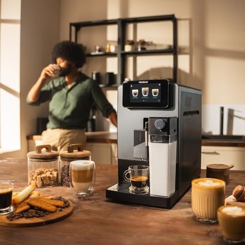Cecotec Cremmaet Latte Touch süper otomatik kahve makinesi 19 bar, termoblok, 12 içecek, 4 profil, su 1,1 l ve 400 ml süt, TFT ekran, konik değirmeni, otomatik temizleme, yükseklik ayarlanabilir