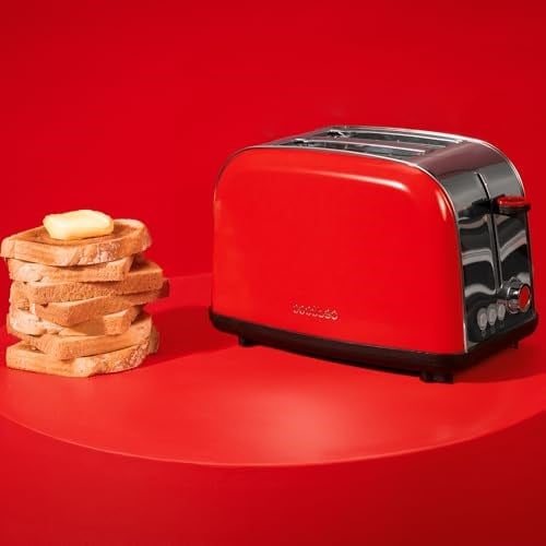Cecotec Dikey Ekmek Kızartma Makinesi Tost Zamanı 850 Kırmızı Lite, 850 W, 2 Dilim Ekmek Kapasitesi, Geniş Yuva, Paslanmaz Çelik, Kolaylık İçin Önceden Ayarlanmış Özellikler, Özelleştirilebilir Tost