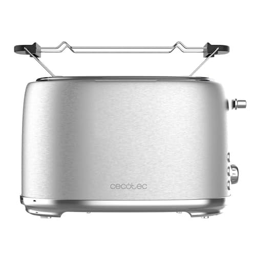 Cecotec Ekmek kızartma makinesi 2 dilim tost ve tuş 1000 Retro Double Inox, 980 W, 2 genişlik ve 3,8 cm kısa yarık, paslanmaz çelik, üst ızgara, ayarlanabilir güç, kırıntı tepsisi