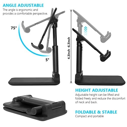 Cep Telefonu Standı, Katlanır Masaüstü Telefon Standı, Açı Yüksekliği Ayarlanabilir Cep Telefonu Tutacağı, Masa, Ofis, Tablet Standı Tüm Telefonlarla Uyumlu 10-25 cm Cep Telefonu/Tablet