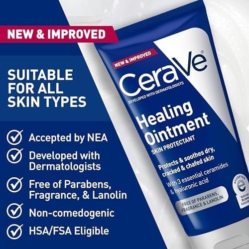 CeraVe Şifa Merhemi | Hyaluronik Asit ve Seramidli Kuru Ciltler için Nemlendirici Petrolatum Cilt Koruyucu | Lanolin İçermez ve Kokusuz | 5 Ons