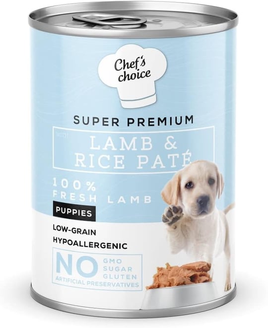 Chefs Choice Yavru Köpekler İçin, Hipoalerjenik, Kuzu Etli Ve Pirinçli Ezme, 400 g x 12 Adet