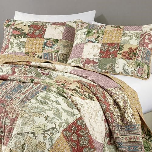 Chezmoi Collection Delaney 3 Parça Çiçekli Yama İşi Önceden Yıkanmış%100 Pamuk Yorgan Seti, Queen - Seçenekler: Daybed, King, Queen, Twin