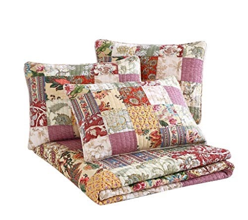 Chezmoi Collection Delaney 5 Parça Çiçekli Yama İşi Günlük Yatak Örtüsü Seti, Önceden Yıkanmış%100 Pamuk Yorgan Örtüsü Seti, Günlük Yatak Boyutu - Seçenekler: Daybed, King, Queen, Twin