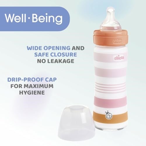 CHICCO Physio vakumlu içecek şişesi, yumuşak silikon ve yumuşak Sense kaplama, altın tutmaz, rejenerasyonu ve sinirliliği azaltır, cam şişe 240 ml, 0 ay+, nötr