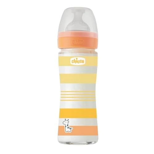 CHICCO Physio vakumlu içecek şişesi, yumuşak silikon ve yumuşak Sense kaplama, altın tutmaz, rejenerasyonu ve sinirliliği azaltır, cam şişe 240 ml, 0 ay+, nötr