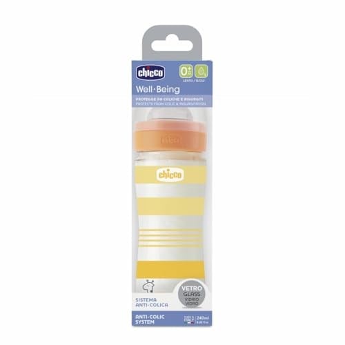 CHICCO Physio vakumlu içecek şişesi, yumuşak silikon ve yumuşak Sense kaplama, altın tutmaz, rejenerasyonu ve sinirliliği azaltır, cam şişe 240 ml, 0 ay+, nötr