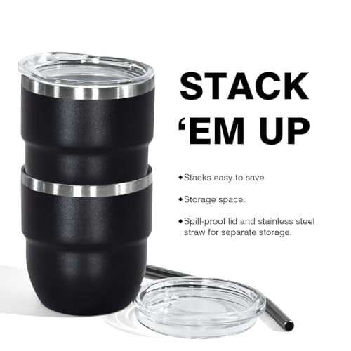 CHLJAR 4 oz İstiflenebilir Bardak, 4 Paket Mini Bardak Kamışlı, Vakum Yalıtımlı Espresso Kahve Fincanı, Parti içecekleri, Kahve, Kokteyl, Bar, Seyahat, Kamp, Siyah