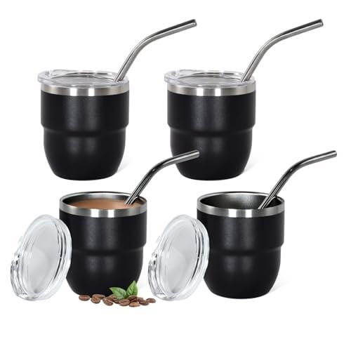 CHLJAR 4 oz İstiflenebilir Bardak, 4 Paket Mini Bardak Kamışlı, Vakum Yalıtımlı Espresso Kahve Fincanı, Parti içecekleri, Kahve, Kokteyl, Bar, Seyahat, Kamp, Siyah