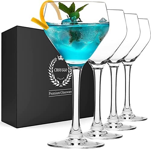 Chouggo Nick & Nora Bardakları Kokteyl Bardakları 4lü Set, El Üfleme Premium Kristal Kokteyl Bardağı, Bar, Martini, Kozmopolitan, Manhattan için, 170 ml, Şeffaf