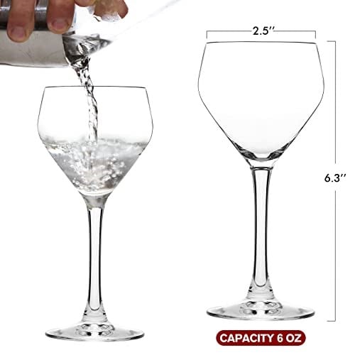 Chouggo Nick & Nora Bardakları Kokteyl Bardakları 4lü Set, El Üfleme Premium Kristal Kokteyl Bardağı, Bar, Martini, Kozmopolitan, Manhattan için, 170 ml, Şeffaf