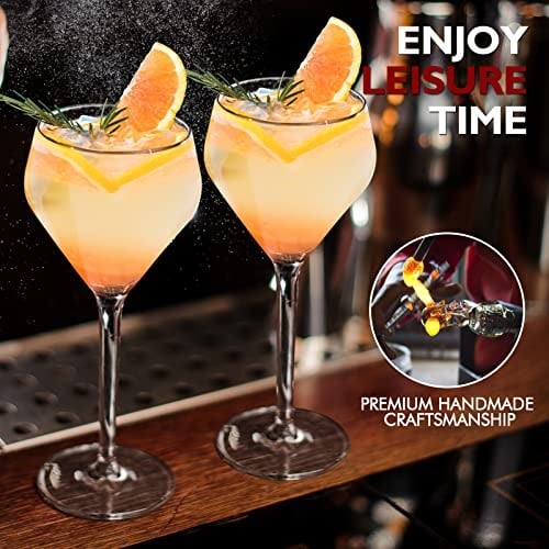 Chouggo Nick & Nora Bardakları Kokteyl Bardakları 4lü Set, El Üfleme Premium Kristal Kokteyl Bardağı, Bar, Martini, Kozmopolitan, Manhattan için, 170 ml, Şeffaf