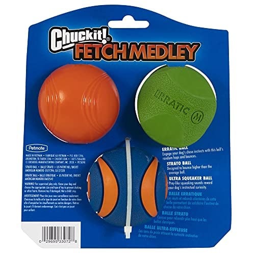 Chuckit! Fetch Medley 3lü Köpek Oyun Topu Seti – Strato Ball, Ultra Squeaker ve Erratic Ball - (M)