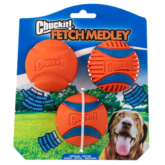 Chuckit! Fetch Medley Gen 3 (Ultra Ball, Fetch Ball, Rugged Ball) 3lü Köpek Oyun Topu Seti (Orta Boy)