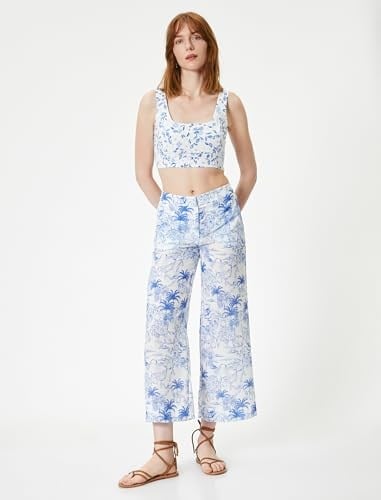 Çiçekli Crop Büstiyer Fisto Kare Yaka Askılı