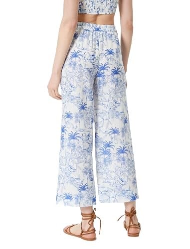 Çiçekli Culotte Pantolon Bol Paça Cepli Normal Bel