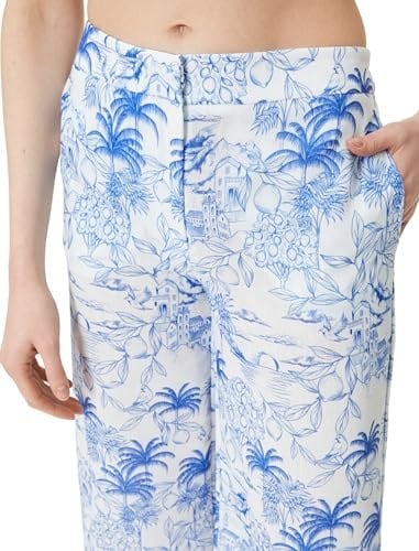 Çiçekli Culotte Pantolon Bol Paça Cepli Normal Bel