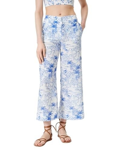 Çiçekli Culotte Pantolon Bol Paça Cepli Normal Bel