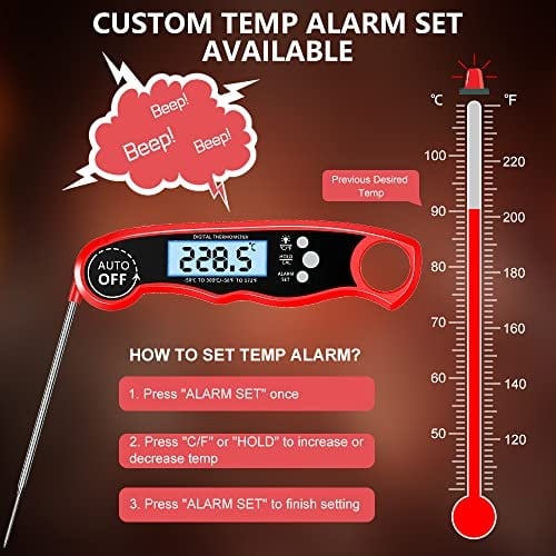 CIRYCASE Dijital et termometresi, anında okunur, ızgara termometresi, harici uzun sonda, 102 cm paslanmaz çelik kablolu, alarm ayarı, mutfak, mangal, fırın, pişirme için fırın termometresi