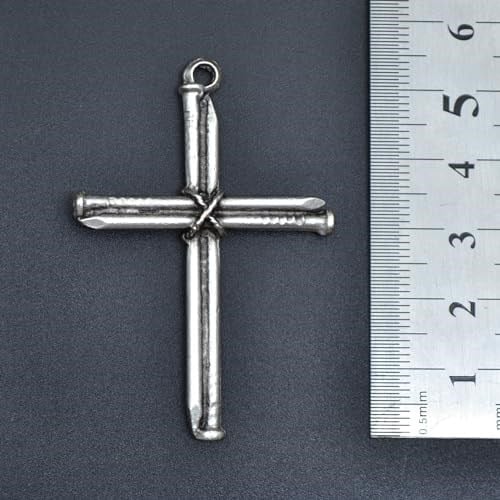Çivili Haç Erkek Kadın Kolye Antik Gümüş Kaplama - 60 cm Düz Zincir