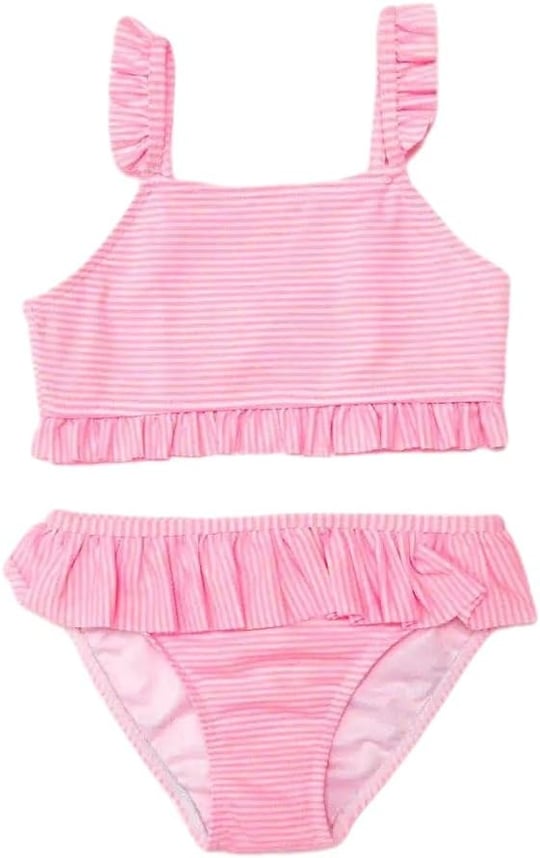 Çizgili fırfırlı kız çocuk bikini takım ÇİZGİLİ 9-10 Yaş