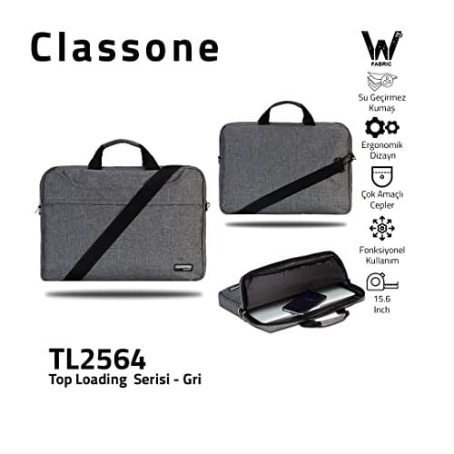 Classone 15.6 inç TL2564 15.6 inç Uyumlu Notebook Çantası, Gri