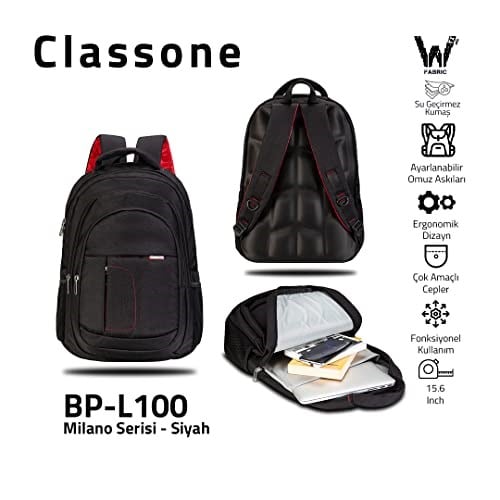 Classone Bp L100 Milano Serisi Large Sırt Çantası, Siyah