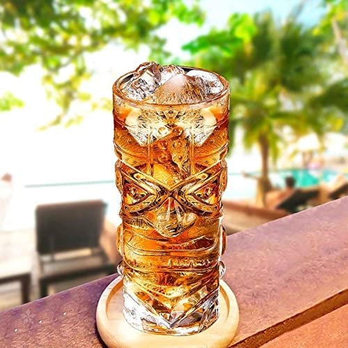 Clear Tiki Gözlük Seti 6-14 oz Modern Bar Tiki Kokteyl Bardakları Egzotik Kokteyller için Mükemmel, Mai Tai, Hawaii Tarzı Kokteyller, Tropikal Ada İçecek Seti