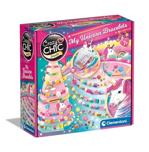 Clementoni - Crazy Chic-My Unicorn Bileklik-Kit Te, Yapım Seti, 7 Yaş Oyun, Çocuk Arkadaşlık Bileklikleri, Yaratıcı El Sanatları, Çok Renkli, 18792